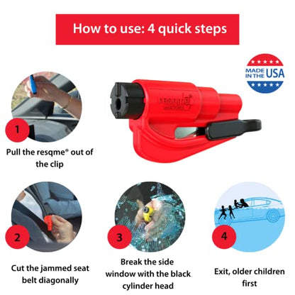 resqme Family 3 Count (Pack of 1), The Original Emergency Keychain Car Escape Tool, 2-in-1 Seatbelt Cutter and Window Breaker, Made in USA, Compact Safety Hammer- Yellow Neon - color: Yellow