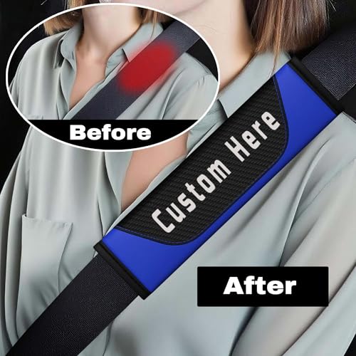 Custom Seatbelt Cover – Soft Carbon Fiber Seat Belt Pads Cushion – Personalized Seatbelt Covers for Adults Kids Women – Cute Seat Belt Shoulder Pad - color: Blue