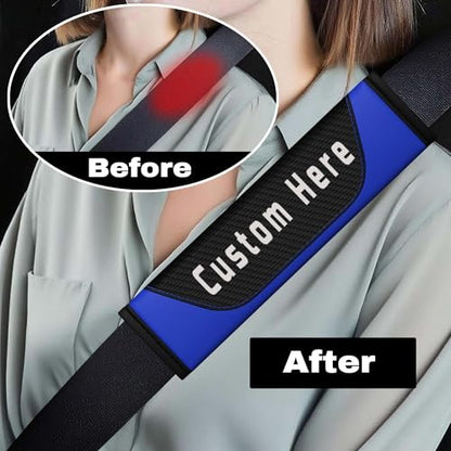 Custom Seatbelt Cover – Soft Carbon Fiber Seat Belt Pads Cushion – Personalized Seatbelt Covers for Adults Kids Women – Cute Seat Belt Shoulder Pad - color: Blue