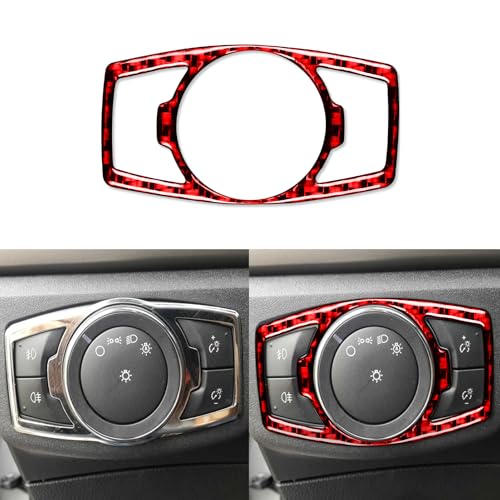 Real 3K Red Carbon Fiber Car Dim Light Headlight Switch Control Panel Decorative Frame Sticker Auto Interior Accessories Compatible with Ford Mondeo/Fusion 2013 2014 2015 2016 2017 2018 2019 - color: Red-headlight Switch