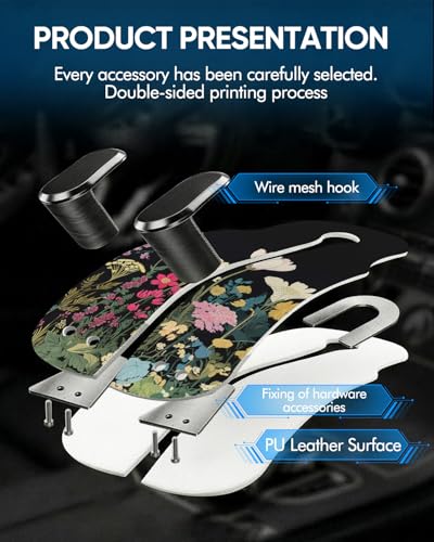 WOCOCN 2 Pack Car Purse Hook for Car Seat Headrest, Double-Sided PrintingPU Leather Purse Holder with Metal Hook, Cute Car Accessories for Women, Men (Car hook - Flower A) - color: Car hook - Flower A