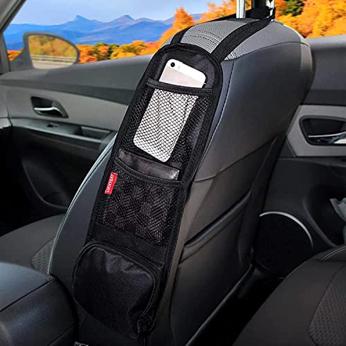 Car Seat Side Organizer, Auto Seat Storage Hanging Bag, Phones, Drink, Stuff Holder with Mesh Pocket for Cars, SUV & Truck - color: Black