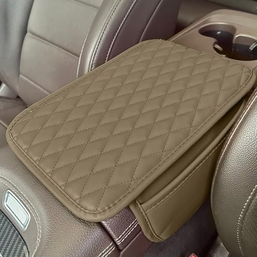Upgraded Car Middle Center Console Cover with 2 Storage, Universal Microfiber Leather Car Armrest Cover Cushion Universal Vehicle Middle Console Cover, Most Vehicle, SUV, Truck. (Beige) - color: Beige