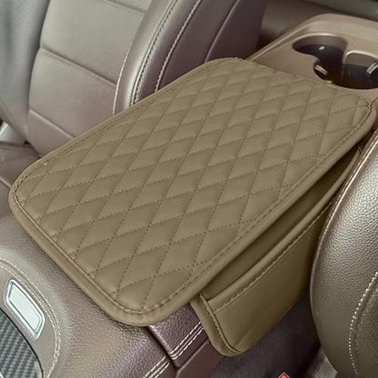 Upgraded Car Middle Center Console Cover with 2 Storage, Universal Microfiber Leather Car Armrest Cover Cushion Universal Vehicle Middle Console Cover, Most Vehicle, SUV, Truck. (Beige) - color: Beige