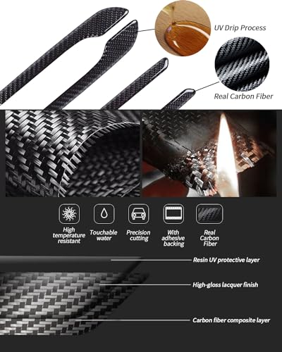 Carbon Fiber Door Handle Cover, Door Handle Protective Cover Decoration Compatible with Tesla Model Y/3 Accessories (2017-2025) Highland & Juniper Compatible (4 Pieces) (Black with drip) - style: Black with drip