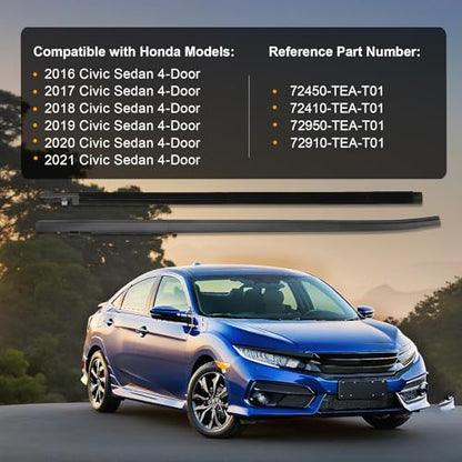 ItranMc Car Window Weather Stripping Molding Trim Belt,Compatible with Honda Civic 2016-2021 4-Door Sedan, Replace#72450-TEA-T01 72410-TEA-T01 72950-TEA-T01 72910-TEA-T01 - style: Civic 2016-2021