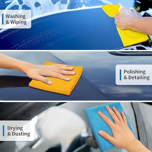 Microfiber Cleaning Cloths, Wash Cloths,Microfiber Towels for Cars,Multi-Functional Cleaning Towels,Absorbent Cleaning Rags,Lint-Free,Streak-Free Cleaning Cloths for Car Kitchen Home（12x12,6PCS