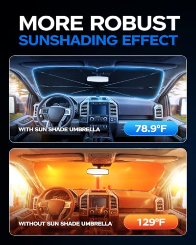 2025 Windshield Sun Shade Frame with Thickened Fast Cooling, Emergency Window Breaker, 99% UV Blocking Protects Car from Sun and Heat Damage, Adjustable Bendable Design for SUV/Sedan/(59" L x 34" W) - color: black-1