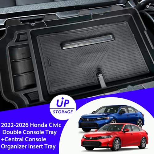 2025 2026 Civic Double Center Console Organizer Tray for 2022-2026 Honda Civic 11th Gen Sedan Hatchback LX EX Sport 2025 Accessories Civic 2026 Central Console Organizer Insert Tray(2pcs) - style: Double Box-2pcs