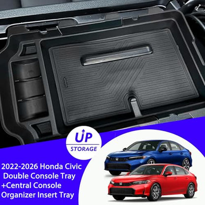 2025 2026 Civic Double Center Console Organizer Tray for 2022-2026 Honda Civic 11th Gen Sedan Hatchback LX EX Sport 2025 Accessories Civic 2026 Central Console Organizer Insert Tray(2pcs) - style: Double Box-2pcs