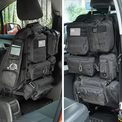Tactical Car Seat Back Organizer,Tactical Molle Seat Back Organizer with 6 Detachable Molle Pouch,Universal Fits for Car Truck Jeep Vehicle Black - color: Black