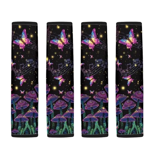 UNICEU Mushroom Butterfly Print Auto Seat Belt Cover Shoulder Pad for Most Vehicle SUV Truck 2Piece Set Car Accessory for Women - color: Mushroom Butterfly