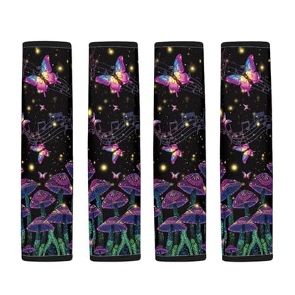 UNICEU Mushroom Butterfly Print Auto Seat Belt Cover Shoulder Pad for Most Vehicle SUV Truck 2Piece Set Car Accessory for Women - color: Mushroom Butterfly
