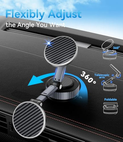 15W Wireless Charger Magnetic Car Phone Holder [Upgraded 98+LBS Strong Suction Cup] 360° Rotating & Retractable, Car Mount for Magsafe iPhone 17 16 15 14 13 12 Series