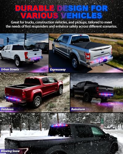 LUMENIX 49" Inch Strobe Light Strips, Back Window | Tailgate Red Blue Emergency Warning Flashing Police Double Row LED Strip Lights Bar w/Controller for Responder POV Cop Vehicles Trucks SUVs - 1PC - color: Red Blue