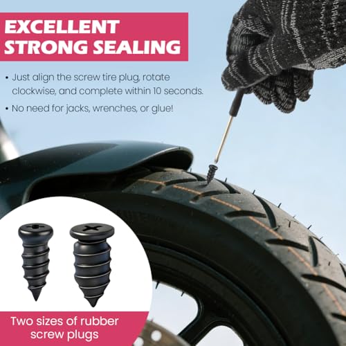 Tire Repair Plugs 60PCS, Screw Type Emergency Puncture Repair Kit with Screwdriver and Gloves for Car Truck Motorcycle Tubeless Tires