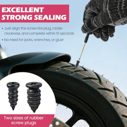 Tire Repair Plugs 60PCS, Screw Type Emergency Puncture Repair Kit with Screwdriver and Gloves for Car Truck Motorcycle Tubeless Tires