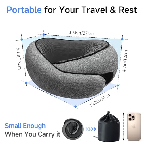 Travel Pillows for Airplanes,360° Support Stowable Travel Pillow, Neck Pillow Airplane with Memory Foam Portable Travel Neck Pillow for Traveling, Suitable for Airplanes, Offices, and Cars