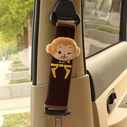 Tianmei 2Pcs Cute Cartoon Doll Styling Car Seat Belt Cover Shoulder Strap Pad (Monkey) - color: Monkey Brown - 2PCS