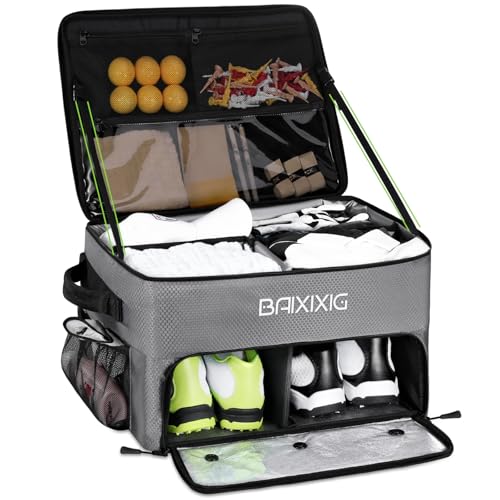 Golf Trunk Organizer, Waterproof Car Golf Locker with Separate Ventilated Compartment for 2 Pair Shoes, Golf Storage for Balls, Tees, Cap, Clothes, Gloves, Accessories, Gifts for Men, Women - color: Gray