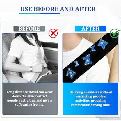 Car Seat Belt Covers, 2PCS Butterfly Soft Vehicle Seatbelt Shoulder Strap Pad Cushions, Comfortable Automotive Interir Harness Pad, Universal for SUV Automobile Truck (Blue) - color: Blue