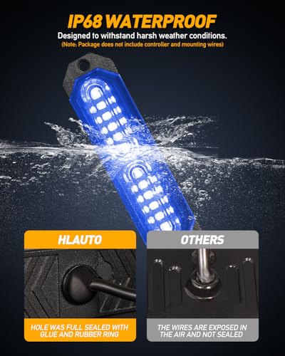 HLauto 1200T Emergency Strobe Grille Lights: 8pcs 12 LED Sync Feature Safety Warning Flashing Light, Ultra Slim Surface Mount Hazard Caution Lights for Trucks, Vehicles, Car, ATV, UTV (Blue) - color: Blue