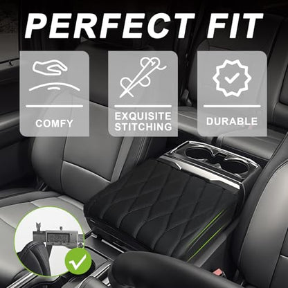Muslogy Center Console Armrest Cover Fit for Ford F-150 F150 2021-2025 2026 Accessories, Comfort Armrest Pad Console Lid Cushion Vegan Leather Regular Thick(WorkSurface ONLY) - size: 2) 21-25 |F150| WorkSurface, Regular