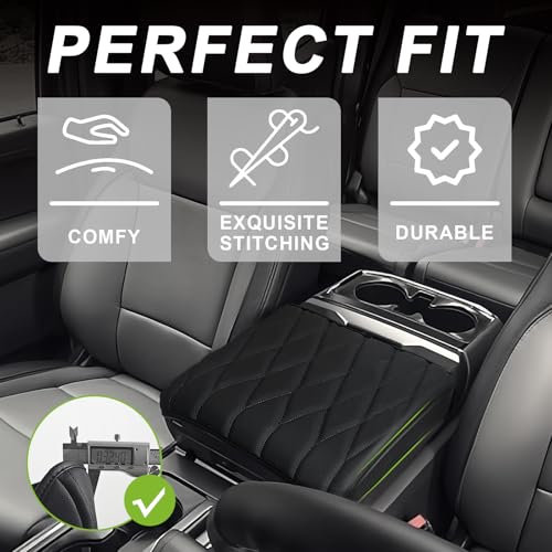 Muslogy Center Console Armrest Cover Fit for Ford F-150 F150 2021-2025 2026 Accessories, Comfort Armrest Pad Console Lid Cushion Vegan Leather Regular Thick(WorkSurface ONLY) - size: 2) 21-25 |F150| WorkSurface, Regular