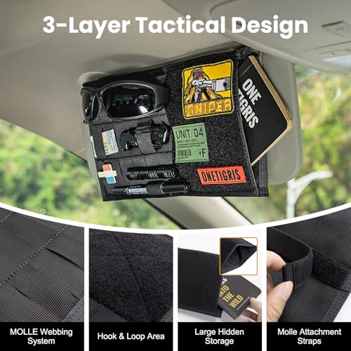 ONETIGRIS Molle Visor Panel Organizer, Molle Panel Tactical Car Sun Visor Cover Vehicle Visor Storage Holder Pouch Molle Webbing with Hook-and-Loop Straps for Cars, Trucks, Suvs (B) - style: B