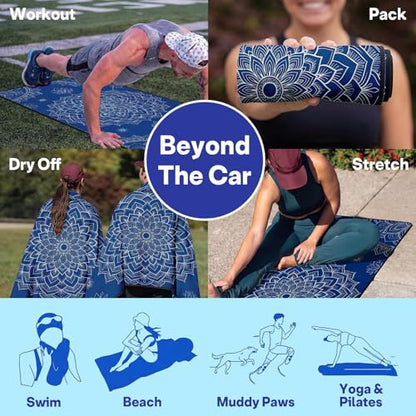 2 Pack Car Seat Towel Covers, Sweat-Proof Microfiber Seat Protectors for Gym, Running, Beach & Workout, Breathable Quick-Dry, Machine Washable, Blue Mandala Print, Universal Fit - color: Blue Mandala