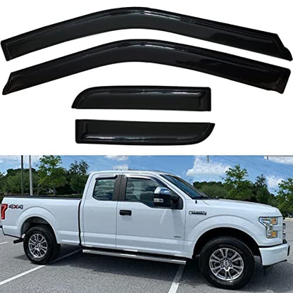 Window Visors Rain Guards Side Wind Deflectors for 2015-2025 Ford F150 Extended Cab/Super Cab 2017-2025 F250/350 SuperDuty Super Cab, Window Vent Sun Shade Smoke 94974 4-Pieces Set - size: 2015-2024 F-150 Extended Cab/Super Cab