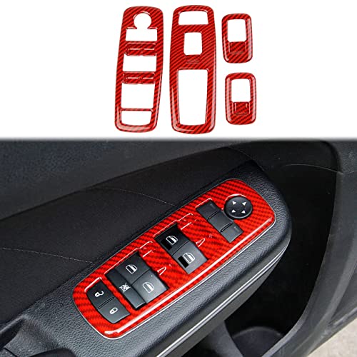 Red Carbon Fiber Window Lift Trim Switch Panel Cover Trim for Dodge Charger 2011+/ Chrysler 300 2015-2021 - color: Red