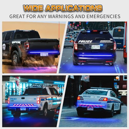 XRIDONSEN 60 inch Blue Emergency Lights Strip 360 LED Truck Tailgate Rear Window Police Firefighter Lights Strobe Flashing Warning Hazard Safety First Responder for Vehicles POV Pickup Trucks - color: Blue