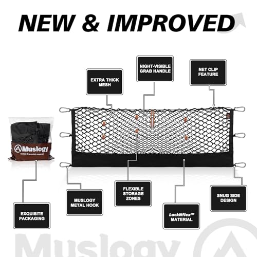 Muslogy Truck Bed Cargo Net Trunk Netting Compatible with 2013-2026 Chevy Silverado & GMC Sierra 1500/2500HD/3500HD Accessories, Pickup Cargo Organizer SUV Sedan Storage Net w/Heavy Duty Carabiners - style: 2013+ Silverado & Sierra1500/2500HD/3500HD