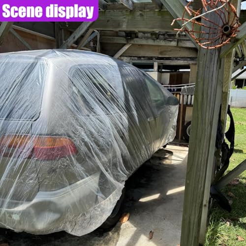 4PCS Disposable Car Cover, 12. 5 x 21. 7Ft Waterproof Clear Plastic Full Car Cover with Elastic Band, Universal Dustproof Auto Protective Cover, Car Exterior Accessories for Sedan, Truck, SUV