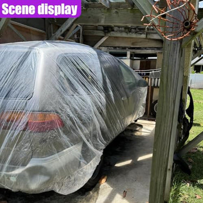 4PCS Disposable Car Cover, 12. 5 x 21. 7Ft Waterproof Clear Plastic Full Car Cover with Elastic Band, Universal Dustproof Auto Protective Cover, Car Exterior Accessories for Sedan, Truck, SUV
