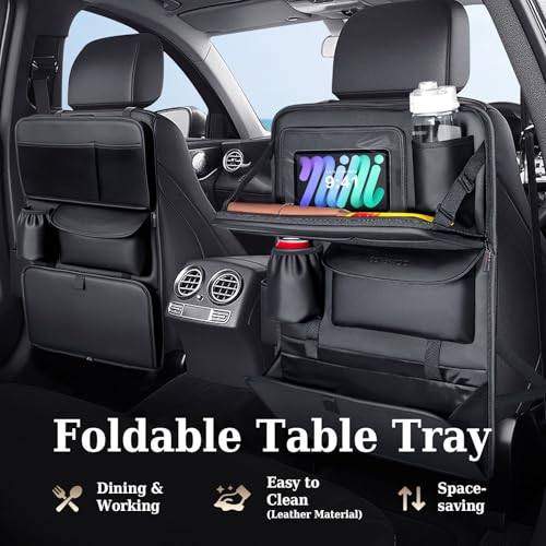 Coverado Backseat Car Organizer, Nappa Leather Car Seat Organizer with Touch Screen Tablet Holder, Foldable Food Tray, Kick Mats Protector, Multi Car Storage Accessories, Garbage Bag Holder-1 Pack - size: 1 Pack-Original