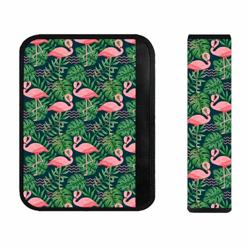 Green Flamingo Universal Car Seat Belt Strap Covers - Seatbelt Covers Car Accessories Decoration Accessory for Adults Women Girls Neck Shoulder Pads for Backpacks Schoolbag Sports Guitars Computer Bag - color: Green Flamingo