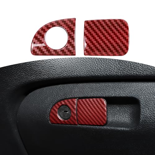 RT-TCZ for Challenger Glove Box Latch Handle Trim Cover Red Carbon Fiber for Dodge Charger 2010 Up for Challenger 2015 Up for Chrysler 300C 2011 Up Red Carbon Fiber Interior Accessories 2pcs - color: Red Carbon Fiber
