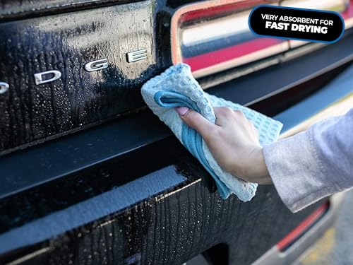 The Rag Company Dry Me A River, Professional Korean 70/30 Blend Microfiber Waffle-Weave Drying & Detailing Towels, Soft Suede Edges, 390 GSM, 16x16 Inches, Light Blue, 5-Pack - color: Light Blue, size: 16in x 16in