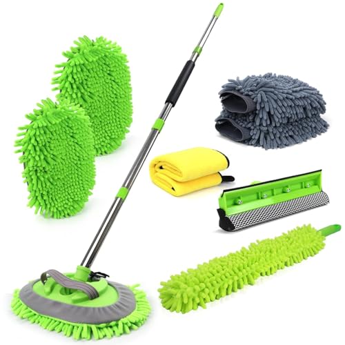 62'' Car Wash Brush with Long Handle Car Wash Mop Mitt Chenille Car Cleaning Kits Windshield Window Squeegee Car Duster Microfiber Towel Gloves for Cars RV SUV Truck 11PCS - color: 11pcs