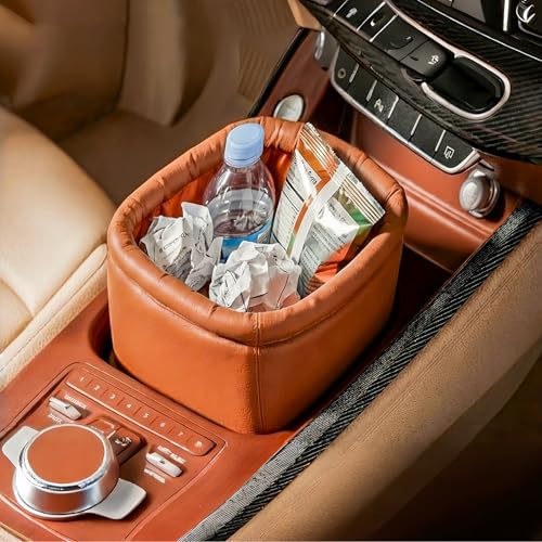 Leather Car Trash Can, Luxury Car Organizer, Leakproof Garbage Can for Car and Trucks, Brown - color: Brown