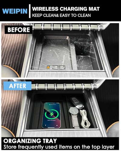 for 2Pcs Center Console Organizer Tray ABS Materials& TPE Wirless Mats Storage Box Compatible with 2024-2026 GMC Acadia (Elevation/AT4) - Only Compatible with Console Without Cover - color: Acadia 24-26 Upper Center Tray