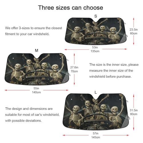 Windshield Sun Shade Funny Skeletons in Car Front Window Block UV Shades Visor Reflective Retractable for Car SUV Trucks - color: F011