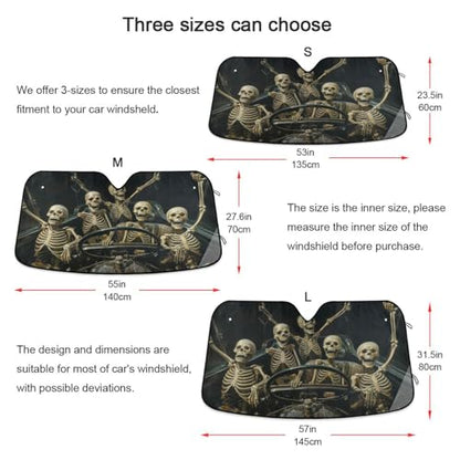 Windshield Sun Shade Funny Skeletons in Car Front Window Block UV Shades Visor Reflective Retractable for Car SUV Trucks - color: F011