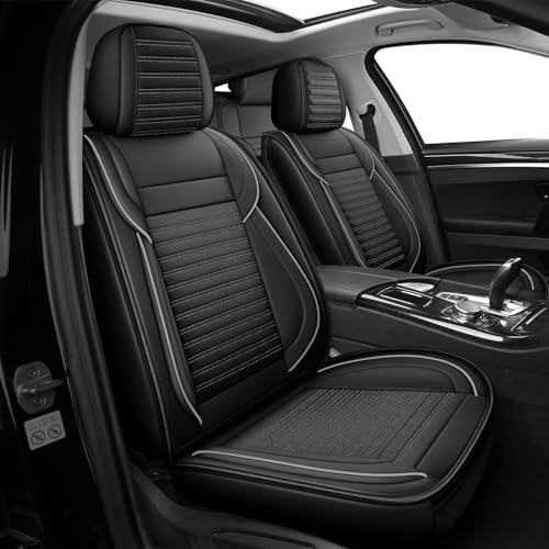 LINGVIDO Front Car Seat Covers, Faux Nappa Leather, Airbag Compatible and Waterproof Protectors for Sedans SUVs, Breathable Anti-Slip Interior for Commuters and Rideshare, Black/Gray - color: Black&GrayLine, size: Front