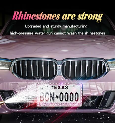 Bling License Plate Frame 2 Pack Rhinestone Bedazzled License Plate Over | Holder Sparkly Diamond Stainless Steel Frame（CPJ-03-Pink 2） - color: CPJ-03-Pink 2