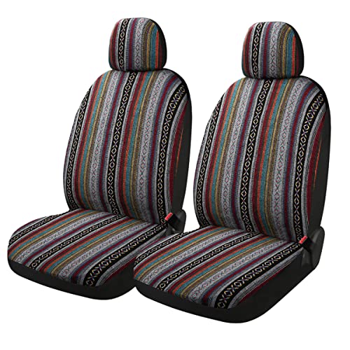 Baja Saddle Blanket Car Seat Covers 4PCS Front, Breathable and Washable Striped Woven Automotive Vehicle Seat Cover, Universal Seat Cover for Sedan, SUV, Truck, Airbag Compatible - color: Baja Inca, size: Front