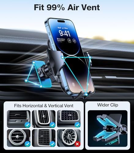 VICSEED Upgrade Ultra Stable Car Phone Holder Mount【Double Lock Metal Clip】 Universal Air Vent Phone Mount,Mobile Cell Phone Holder for Your Car,for iPhone 17 Pro Max 16 and All Phone - color: Black