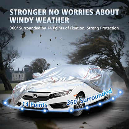 Car Cover Waterproof All Weather for Honda Civic 1991-2024,All-Around Fastening and 4 Upgrades, 30s Quick-Install for Car Cover - size: 4 (for Honda Civic）